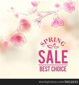 Spring sale and flowers. Vector illustration.