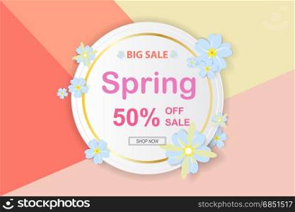 Spring sale background with beautiful colorful flower. Vector illustration template.banners.Wallpaper, invitation, posters, brochure, voucher discount.