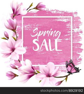 Spring sale background with pink blooming vector image