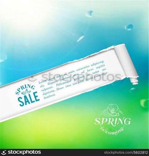 Spring sale background with text on paper. Vector illustration.