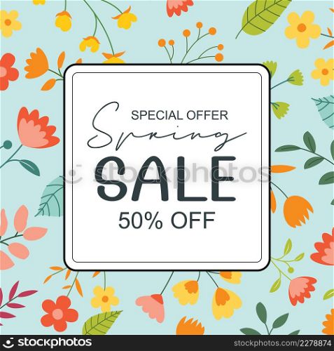 Spring sale banner background template with colorful flower.Can be use social media card, voucher, wallpaper,flyers, invitation, posters, brochure.