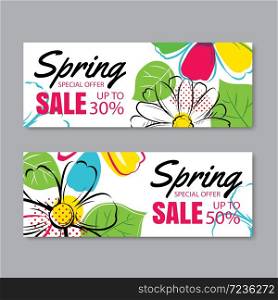 Spring sale banner template with colorful flower.Can be use voucher, wallpaper,flyers, invitation, posters, brochure, coupon discount.