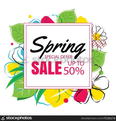 Spring sale banner template with colorful flower.Can be use voucher, wallpaper,flyers, invitation, posters, brochure, coupon discount.
