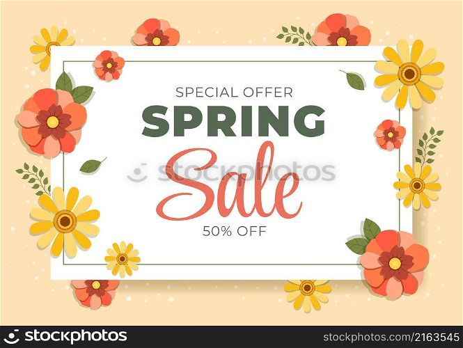 Spring Sale Blossom Flowers Background Natural Template Vector Illustration with Season Plant Suitable for Greeting Card, Invitation or Poster