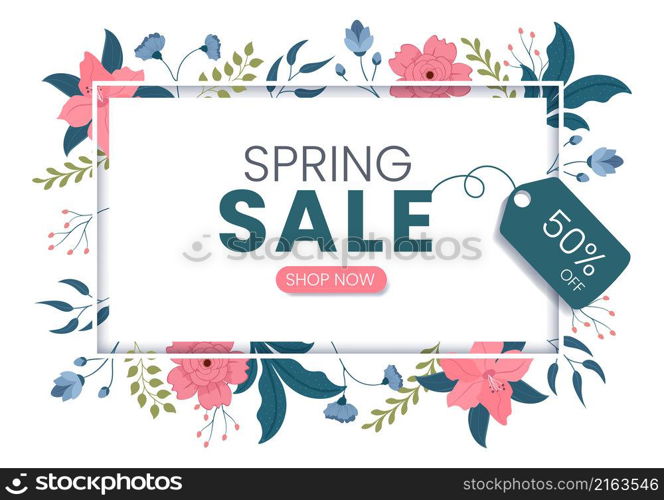 Spring Sale Blossom Flowers Background Natural Template Vector Illustration with Season Plant Suitable for Greeting Card, Invitation or Poster