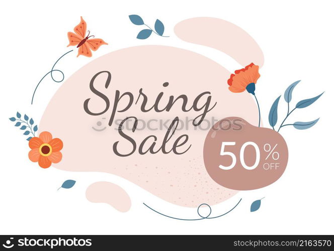 Spring Sale Blossom Flowers Background Natural Template Vector Illustration with Season Plant Suitable for Greeting Card, Invitation or Poster