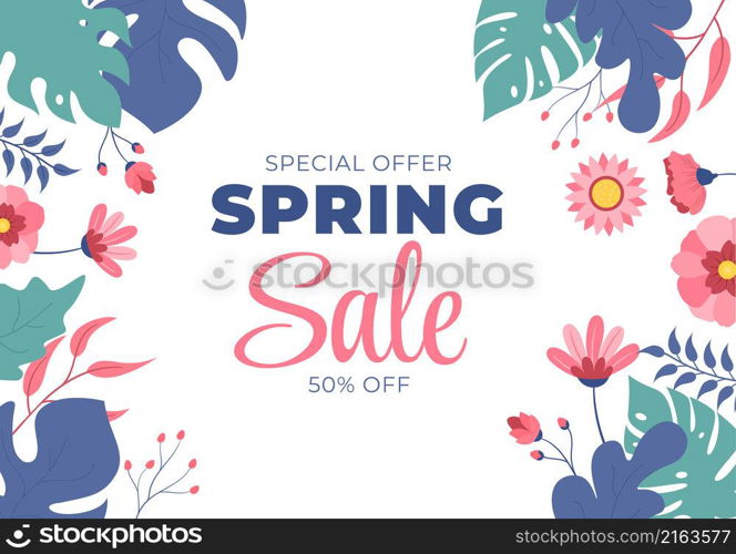 Spring Sale Blossom Flowers Background Natural Template Vector Illustration with Season Plant Suitable for Greeting Card, Invitation or Poster