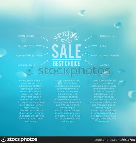 Spring sale blue background with text. Vector illustration.