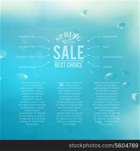Spring sale blue background with text. Vector illustration.