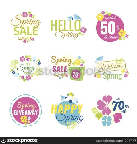 Spring Sale Colorful Design Elements - Labels and Badges, posters, discounts, vector. Perfect for web, apps, landing pages and advertising.