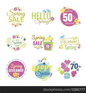 Spring Sale Colorful Design Elements - Labels and Badges, posters, discounts, vector. Perfect for web, apps, landing pages and advertising.