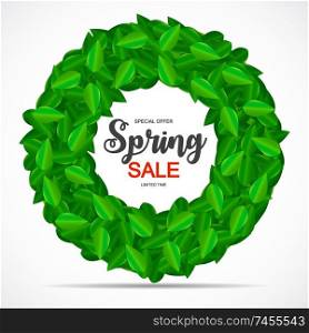Spring Sale Cute Background with Green Leaves. Vector Illustration EPS10. Spring Sale Cute Background with Green Leaves. Vector Illustration