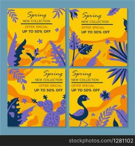 Spring sale design collection banner with floral. Special offer social media graphics.