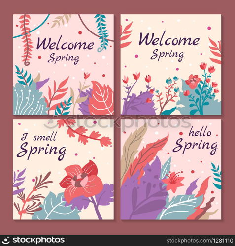 Spring sale design collection banner with floral. Special offer social media graphics.