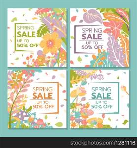 Spring sale design collection banner with floral. Special offer social media graphics.