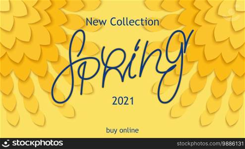 Spring sale. Floral 3D background from layered leafs with linear calligraphy label. Vector design. Spring sale. Floral 3D background from layered leafs with linear calligraphy label. Vector template