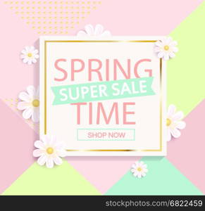 Spring sale geometric background with beautiful flower. Vector illustration template and banners, wallpaper, flyers, invitation, posters, brochure, voucher discount.