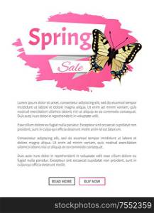 Spring sale label butterfly with ornaments on wings and antenna promo vector illustration of springtime sticker online web poster push button read buy. Spring Sale Label Butterfly with Ornament on Wings