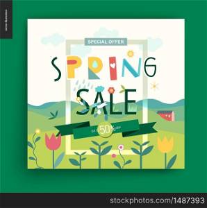 Spring sale poster - a shop announcement, flyer, discount advertisement. Spring sale poster