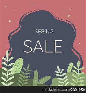 Spring sale typography. Vector illustration. Spring sale lettering with green leaves for greeting card, invitation template, banner, poster, background and spring sale tag label.. Spring sale typography. Spring sale lettering. Vector illustration.
