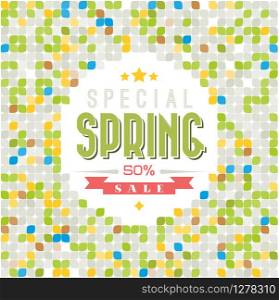 Spring sale vector poster with retro pattern