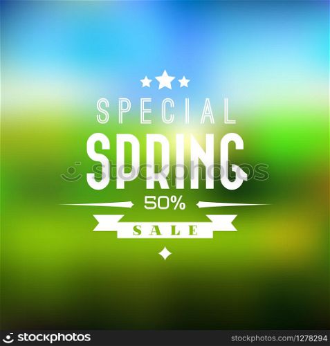 Spring sale vector retro poster with abstract blurred background