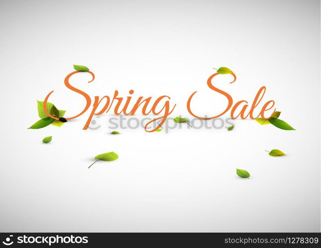 Spring sale vector retro poster with fresh green leafs