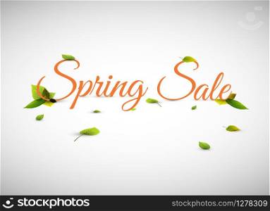 Spring sale vector retro poster with fresh green leafs