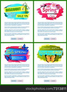 Spring sale web poster with bouquet of daffodils and rose bud, web posters info about discounts vector online banners push buttons read more buy now. Spring Sale Web Poster with Bouquet of Daffodils