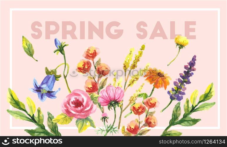Spring Sale Word Hanging on Leaves with Strings. Vector Illustration. Spring Sale Word Hanging on Leaves with Strings. Vector Illustration template