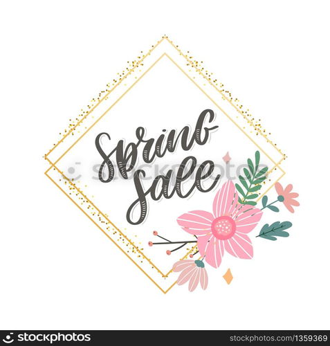 Spring Sale Word Hanging on Leaves with Strings. Vector Illustration. Spring Sale Word Hanging on Leaves with Strings. Vector Illustration flowers