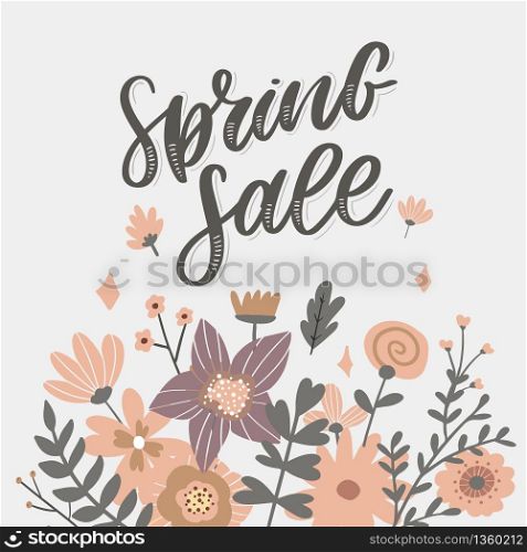Spring Sale Word Hanging on Leaves with Strings. Vector Illustration. Spring Sale Word Hanging on Leaves with Strings. Vector Illustration flowers