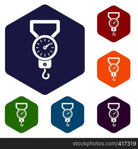 Spring scale icons set rhombus in different colors isolated on white background. Spring scale icons set