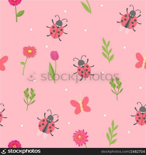 Spring seamless pattern with flowers, vector illustration