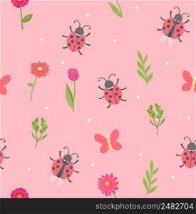 Spring seamless pattern with flowers, vector illustration