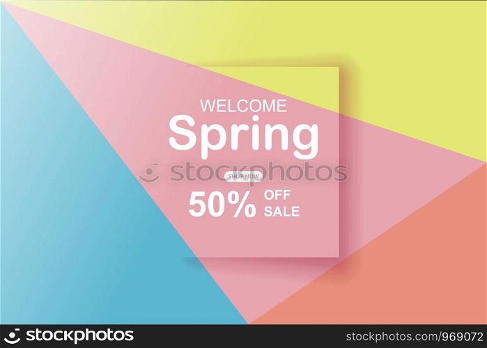Spring season sale background with beautiful colorful.Creative design paper cut and craft style for poster and template.Modern graphic frame minimal color.Holiday gift banner label concept.vector