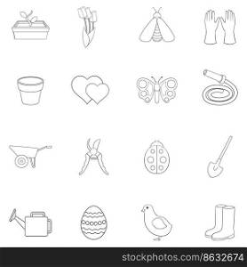 Spring set icons in outline style isolated on white background. Spring icon set outline