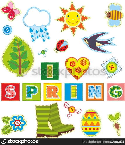 Spring set of stickers made of a fabric