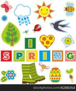 Spring set of stickers made of a fabric