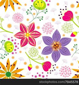 Spring Summer Colorful Flower Seamless Pattern Background