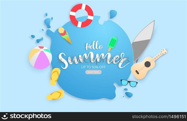 Spring Summer frame poster, swim ring greeting background. banner vector illustration and design for poster card,
