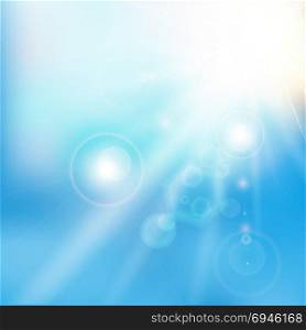 Spring summer sunlight flare abstract blue sky color background. Vector illustration