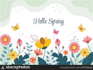 Spring Time Background with Flowers Season and Plant for Promotions, Magazines, Advertising or Websites. Nature Flat Vector Illustration