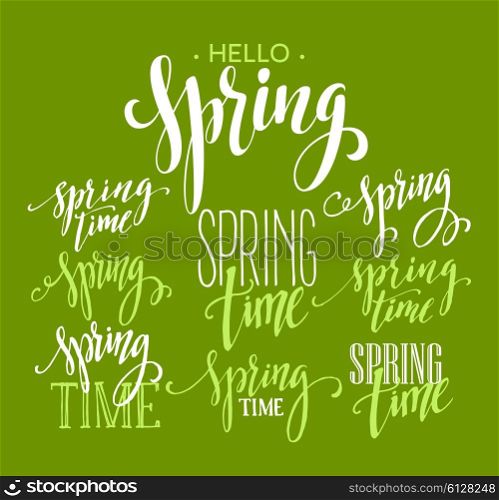 Spring Time, Hello Spring lettering set. Vector illustration EPS10