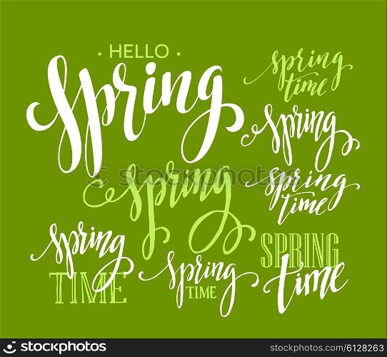 Spring Time, Hello Spring lettering set. Vector illustration EPS10