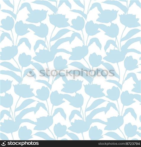 Spring tulips flower, seamless pattern for textile vector background. Spring tulips flower, light blue seamless pattern for textile vector background