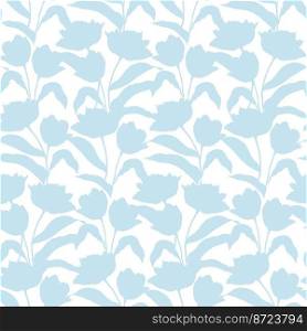 Spring tulips flower, seamless pattern for textile vector background. Spring tulips flower, light blue seamless pattern for textile vector background