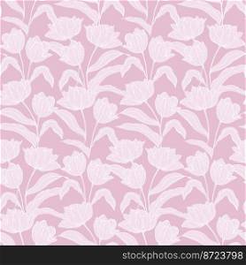 Spring tulips flower, seamless pattern for textile vector background. Spring tulips flower, seamless pattern for textile vector pink background