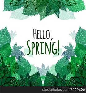 Spring vector card with doodle and green leaves for postcard, flyers, brochures and your business. Spring vector card with doodle and green leaves for postcard, fl