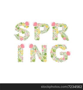 Spring Vector Design text. Leaves and flowers Lettering for greeting card, poster, banner.. Spring Vector Design text. Leaves and flowers Lettering for greeting card, poster, banner